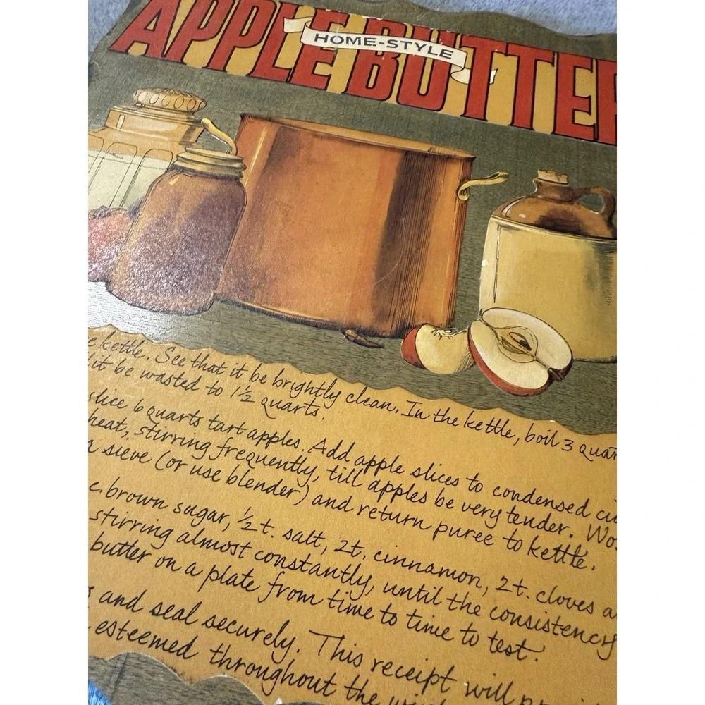 Vintage Country Apple Pie Butter Recipe Plaques Wall Sign Art Hanging Wood Set